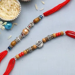 Aapno Rajasthan Set Of 2 Red & Orange Beaded Rakhis-picture-43