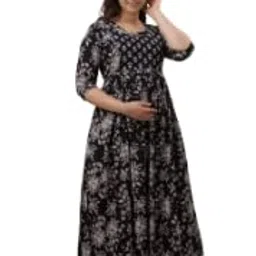 aavrittiqueens Cotton Anarkali Maternity Feeding Kurti for Women with Zippers | Maternity Dress in Breathable Fabric for Pre and Post Pregnancy & Nursing for Mom image 1