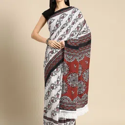 BUTA BUTI Floral Printed Pure Cotton Saree With Unstitched Blouse And Lace-image-1