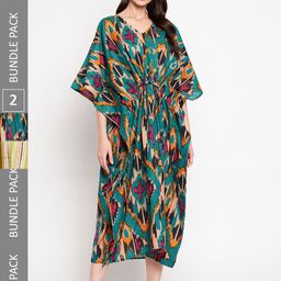 SECRETS BY ZEROKAATA Set of 2 Printed Pure Cotton Long Kaftan-picture-21