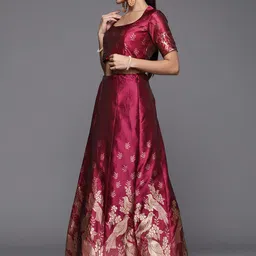 Mitera Women Magenta & Turquoise Blue Semi-Stitched Lehenga Unstitched Blouse & Dupatta image 4