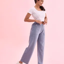go colors Women Mid Rise Linen Cargo Pants image 3