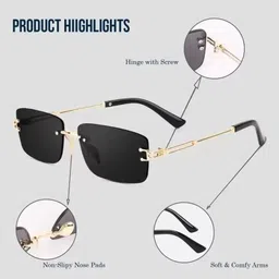 artrue Unisex-adult Mc Stan Vintage Rimless Non-Polarized Sunglasses Retro Luxury Elite Slim Rimless Rectangular Metal Art Aviator Glasses (Gold, Medium) image 4