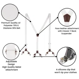 the tie hub Solid White with Brown Y Back Slim Suspender For Men image 5