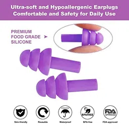 james international Ear Plugs for Sleeping Noise Cancelling Reusable Silicone Earplugs for Sleeping, Shooting, Swimming, Study, Work, Travel, Suitable for Kids and Adults(3 Pair) Purple image 4