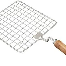 Stainless Steel SQUARE Roaster Tandoor Barbeque/Roti/Papad Jali Griller with Wooden Handle, 10IN SIZE.-picture-41