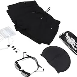 fehd Swim Shorts Glasses Hat, Adjusting Drawstring Men Swimming Shorts 8Pcs 2 Layer Swimwear U Shape Crotch Anti Embarrassing with Nose Clip Ear Plugs for Practise (XXL 65-75kg)-picture-14