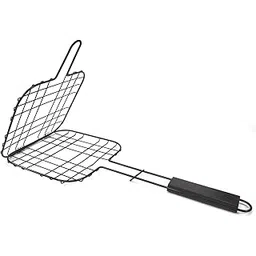 Yopple Portable BBQ Mesh Grill Net Basket, Stainless Steel Roasting Tray with Wooden Handle, Ideal for Grilling Fish, Vegetables, Meat, & Steak, Outdoor & Camping BBQ Tool-picture-30