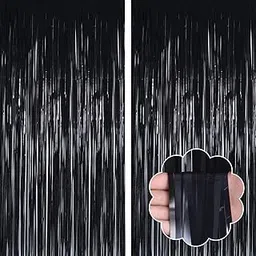 Foil Fringe Curtain Party Decoration Backdrop – Shiny Metallic Sparkling Party Decor for Birthday, Wedding, Anniversary Event & Photo Booth (Pack of 2 Pcs) (Black)-picture-18