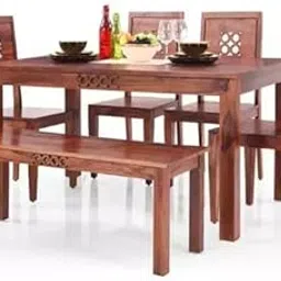 SHRI RAM ENTERPRISES 6 Seater Dining Set with Bench in Honey Finish 1 Table 4 Chair 1 Bench Dining Table.-picture-17