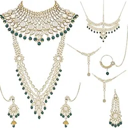 i jewels Wedding Collection Traditional Ethnic Gold Plated Pearl & Kundan Stone Work Bridal Jewellery Set For Women (BLP034)-picture-48