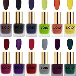 Volo Velvet Dull Matte Nail Polish Combo in Wholesale Rate(Chocolate Brown, Black, Russian Navy Blue, Parrot Green, Orange, Yellow, Carrot Red, Metallic Dark Purple 96 ml) Pack of 12-image-72