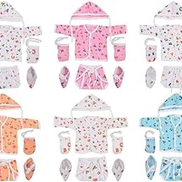 Toddylon Baby Boy/Baby Girl Shirts with Nappies, Cap and 6 Pairs of Mitten & Booties (0-6 Months)-picture-34