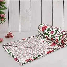 Trance Home Linen 150 GSM Pure Cotton Reversible Dohar Double Bed Size | AC Blanket | Soft Light-Weight Bed Blanket (84 x 88 inch, Firdausi Red, Pack of 1) Summer Collection-picture-11