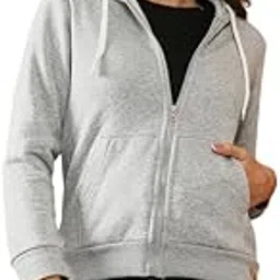 campus sutra Women's Cotton Hoodie for Casual Wear | Hooded Neck | Long Cuffed Sleeves | Zipper Closure | Sweatshirt Crafted with Comfort Fit for Everyday Wear-picture-11