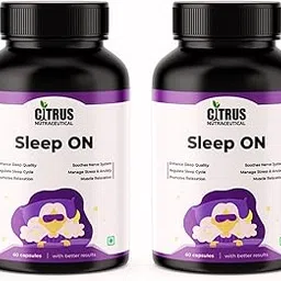 CITRUS NUTRACEUTICALS Sleep ON with Melatonin Valerian root extract Chamomile flower extract L- Theonine and Magnesium Bisglycinate for Quality Sleep and Relaxation- (60 Capsules) Pack of 2-image-64