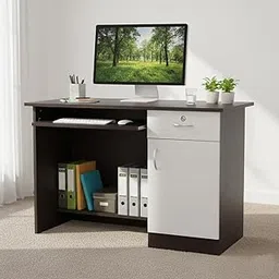 Nityam Wooden Computer Table with Keyboard Tray Drawer Home PC Storage Cabinet for Multipurpose Office Table, Study Table, Gaming Table for Home Office (Color-White & Brown)-picture-15