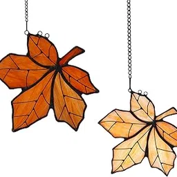 HAOSUM Stained Glass Ornament Window Hanging Pack of 2 Maple Leaf Glass Suncatcher Handmade 4X4.4 Inches-picture-34