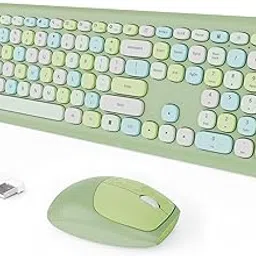 Wireless Keyboard and Mouse Combo, Colorful Ergonomic Full Size Retro Low-Noise Keyboard with Cute keycaps, Compatible with Windows, PC, Perfer for Home and Office Keyboards (Green)-image-54