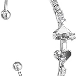 Art jewellery trendy silver-plated heart design with shimmering white stone stud cuff bracelet, Kada bracelet for women and girls.-image-57