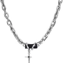 Necklace for Men Women Silver Black Stainless Steel irregular Layered Cross Chain Jewellery Accessories Gifts for Boys,Boyfriend & Husband-image-61