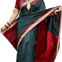 Dark Green Plain Sambalpuri Pata Saree Temple Border Odisha Handloom Pasapalli Saree Simple Orissa Sari for Women Girls Papa Silk Daily Use Wear Sari Teal Color Sadi with Red Blouse-image-4