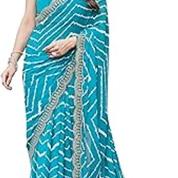 tth the textile hub Women's Soft Georgette Leheriya Printed Saree With Embroider Lace Border-picture-11