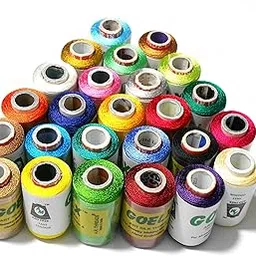 Goelx Silk Thread 25 Main Color Set for Jewellery-Tassel Making- Embroidery-Crafts, Shiny Soft Thread spools-picture-45