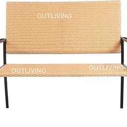 OUTLIVING Rattan & Wicker 2 Seater Garden Bench for Indoor & Outdoor Park | Patio | Living Room | Terrace | Balcony, Light Brown-picture-49