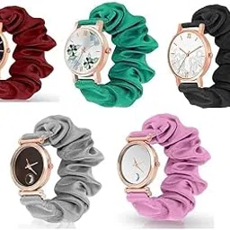 Analog Dial Scrunchie Watches, Strap Cloth Fabric Wristband, Elastic Scrunchy Bands, Multicolour Watch for Women & Girls-picture-34