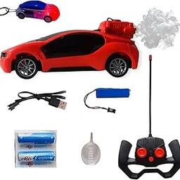 Remote Controlled Car with Mist Spray & Keychain| High Speed RC Car Toy with Water Booster Spray| Rechargeable Battery & 3D Lights with 2 AA Battery & Pull-Back car Keychain with Light (RED)-picture-27