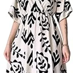 satyavrat creation Women's White Blue Rayon Printed Dress | Flared Midi Dress for Summer Casual-picture-41