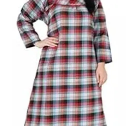 palival Women's Heavy Woolen Winter wear Long Sleeve Maxi Nighty Night Gown Red-picture-35