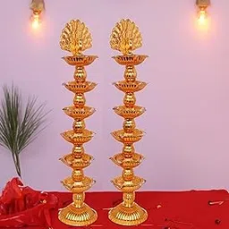 Nabhya 30 Deep Peacock 6 Layer Electric Diya Light Pooja Diya Rice LED Light Mandir Diya for Home, Temple Decor Electric Diya Diwali, Dussehra Festive (Peacock, 30 Deep- Pack of 2)-picture-56