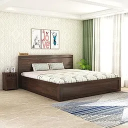 Sheesham Wood King Size Bed with Storage for Bedroom Living Room Home Hotel Bed with Headboard Pannel Wooden Double Bed Cot Palang Furniture (Walnut Finish)|-image-22