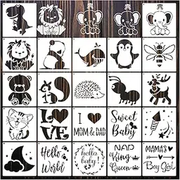 20 Pack Baby Shower Stencils for Onesie Decorating Kit Fabric Reusable Mixed Phrase Pattern Painting Stencils Small Animals Template for Painting Bodysuit Shirts Shoes Bibs Clothes (22)-picture-27