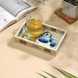 DULI Enamel Coated Multipurpose Tray in MDF | Serving Tray for Home & Dining Table | Multipurpose Tray | Water & Heat Resistant Durable (8x5Tray: Teakettle) image 1