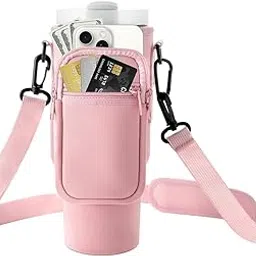 HASTHIP® Water Bottle Carrier Bag for Stanley 40/30 oz Tumbler with Phone Pocket Water Bottle Holder (Pink) image 1