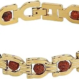 divine hindu Premium Gold Plated Single Tone Arc Bracelet | Lab Certified | Rudraksha Rakhi Bracelet | Brown 5 Mukhi Rudraksha 13 Beads Stylish Durable | for Men and Women | Size: 8 inches-picture-57