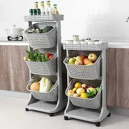 PARASNATH Clab Multipurpose 3 Layers Storage Basket Rack with Wheel (Grey Colour) Multi-Function Storage Rack Vegetable and Fruit Storage Basket Toy Storage Rack - Launch Price - Made in India-image-85