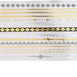 3D Temporary Tattoo Golden And Silver Metallic Sticker Feathers Design Size 21x15CM - 1PC. (66)-picture-10