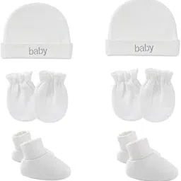 ankima Baby Soft Cotton Mittens Caps and Booties Gift Set for New Born Baby Pack of 2 White-picture-27