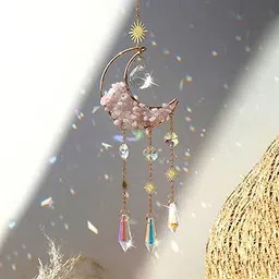 CACTOPIA Crystal Moon Crescent Suncatcher - Window, Garden, Balcony, Boho Decorative Accessory (Rose)-picture-26