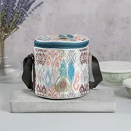 India Cicus by Krsnaa Mehta Rosebuds of Damask Lunch Bag Round for Office Women & Men | Printed Hot/Cold Tiffin Box & Bottle Travel Carry Bag | for School Picnic & School | Ideal for Gifting-picture-15