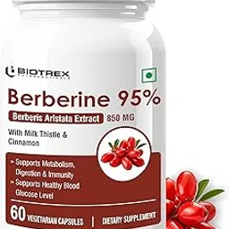 Biotrex Nutraceuticals Berberis Berberine 95% Supplement With Milk Thistle & Cinnamon, High Purity Berberine HCL Supplement Supports Healthy Immune System - 60 Veg Capsules-picture-32