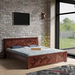 The Lovely Creation Sheesham Wood King Size Bed Without Storage Solid Wooden Cot Bed Double Bed Furniture Elegant and Functional Bedroom Living Room Home Palang A-47-picture-25