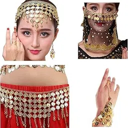 vritraz Women's Chiffon Belly Dance 30 Coin Headband, Wrist Band, Face Veil-picture-25