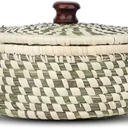 Prista Handcrafted Sabai Grass Storage Box with Lid, Traditional Woven Basket for Roti and Snacks, Natural Sustainable Kitchen Storage-picture-10