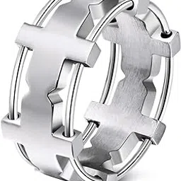 ruvee Matt Finish Heavy Metal from Thor's Hammer Maze Platinum Plated Stainless Steel Alloy Ring for Men & Women-picture-25