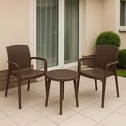Supreme chairs Texas Plastic Armchair ? Weather-Resistant & Ergonomic Rattan-Textured Chair for Home, Garden, Balcony & Office-Globus Brown, Set of 2 image 1